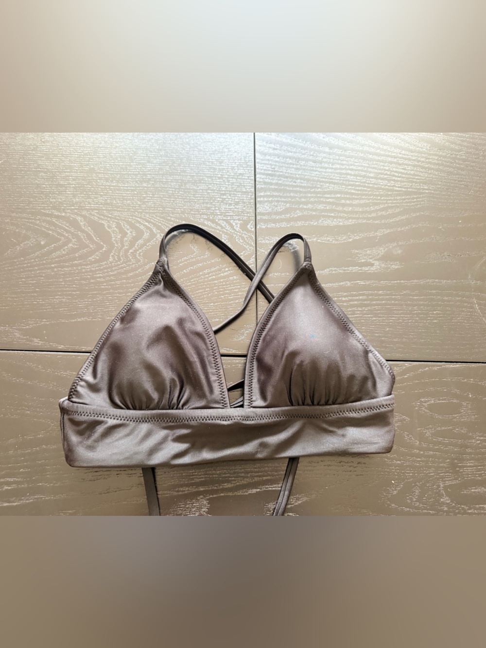 aerie Satin Triangle Bralette in Taupe